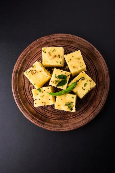 Dhokla / Indian savory snacks made of chick pea flour, selective focus