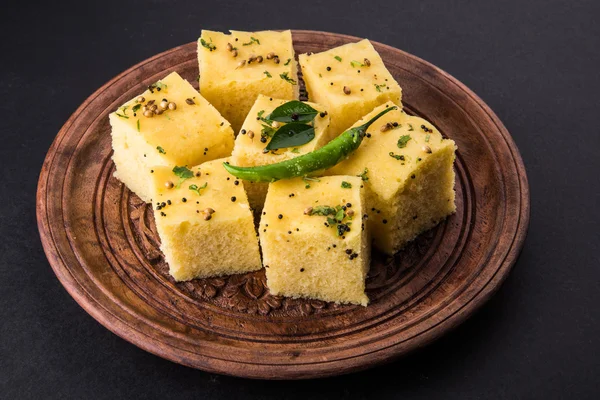 Dhokla / Indian savory snacks made of chick pea flour, selective focus