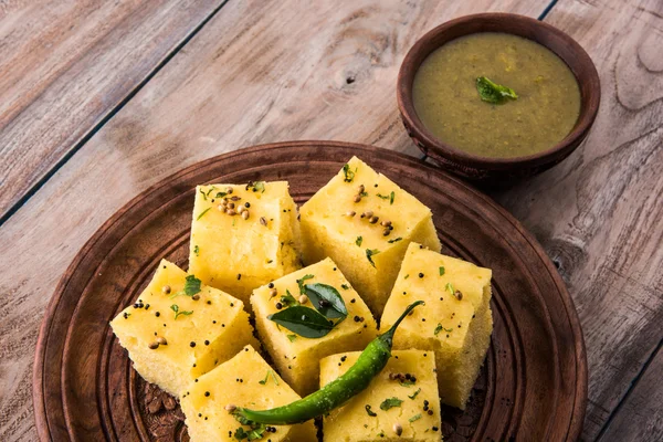 Dhokla / Indian savory snacks made of chick pea flour, selective focus