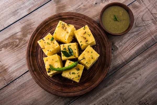 Dhokla / Indian savory snacks made of chick pea flour, selective focus