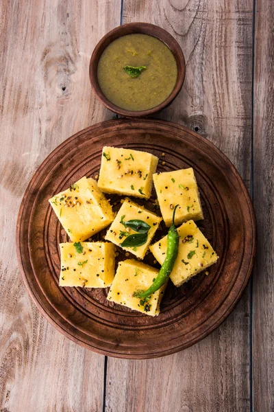 Dhokla / Indian savory snacks made of chick pea flour, selective focus