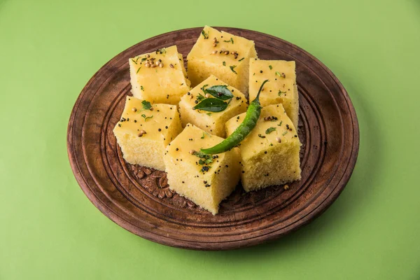 Dhokla / Indian savory snacks made of chick pea flour, selective focus