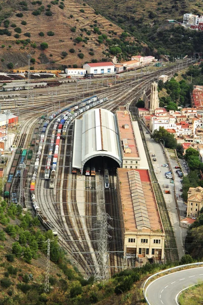 Aerial view train station Portbou in Girona, Costa Brava, Spain
