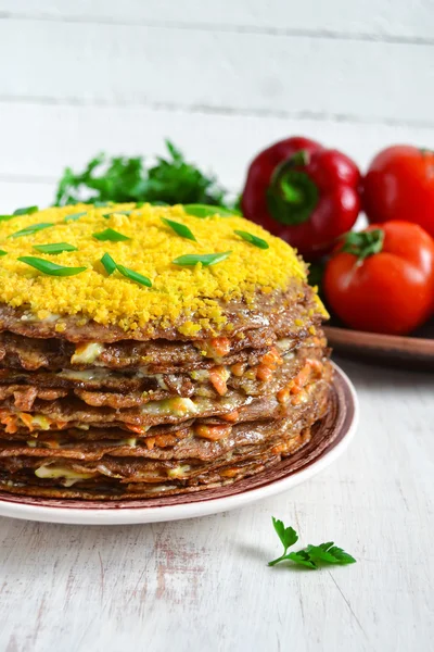 Liver cake, cake of liver pancakes stuffed with carrots