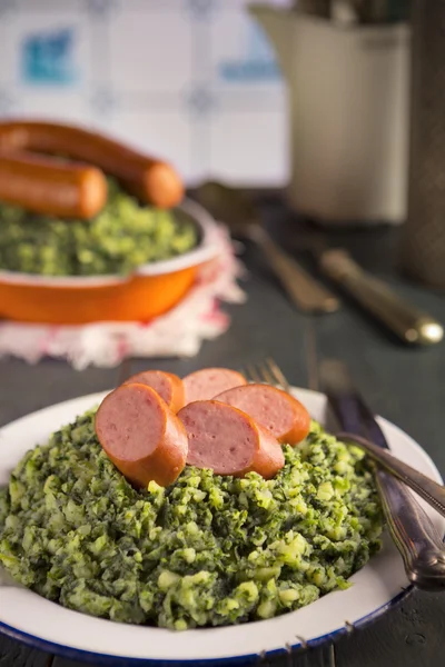 Dutch food: kale with smoked sausage or \'Boerenkool met worst\'