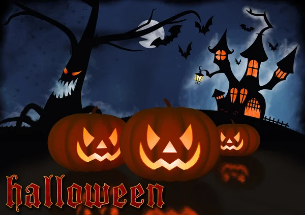Halloween horizontal illustration, blue color, with the inscription