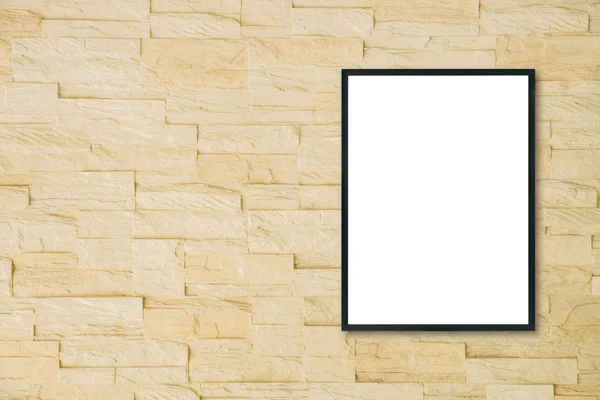 Mock up blank poster picture frame on brick wall.