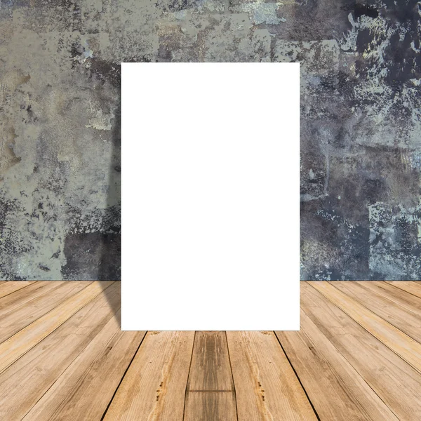 Blank Poster in concrete wall and tropical wooden floor room,Template Mock up for your content.