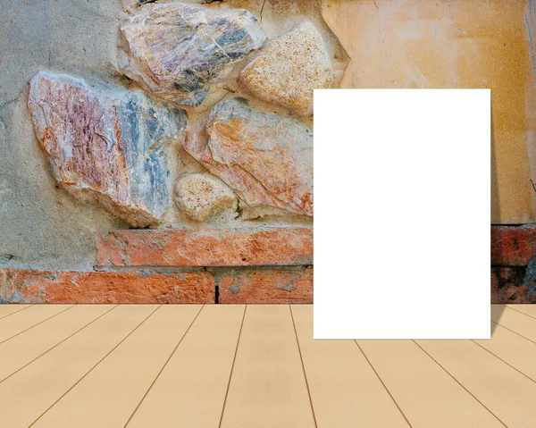 Blank Poster in crack brick wall and wooden floor room,Template Mock up for your content