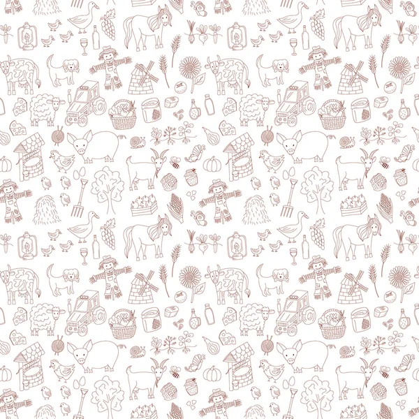Seamless pattern with doodle farm elements