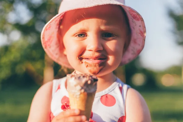 The Smile Of A Little Girl Smeared With Ice Cream
