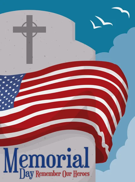 Tombstone in Honor of Fallen Heroes in Memorial Day, Vector Illustration
