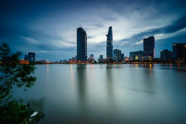 SAIGON, VIETNAM - JUNE 19, 2015. Business and Administrative Center of Ho Chi Minh city on Saigon riverbank in sunset (view from Thu Thiem district), Ho Chi Minh city, Vietnam