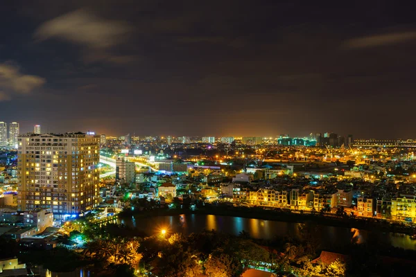 Panoramic view of Ho Chi Minh city by night, Vietnam. Ho Chi Minh city (aka Saigon) is the largest city and economic center in Vietnam with population around 10 million people.