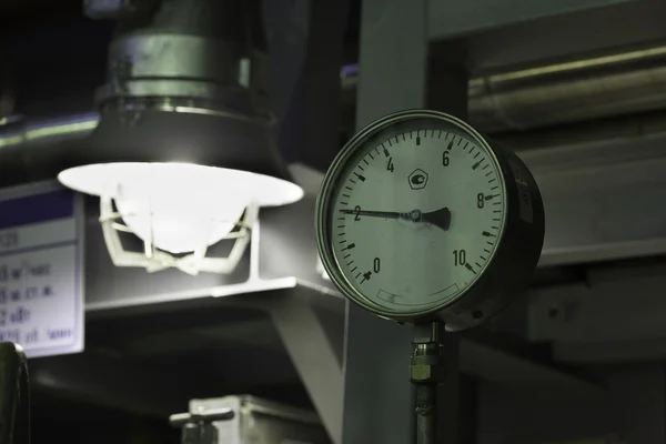 Industrial manometer and led night lamp closeup