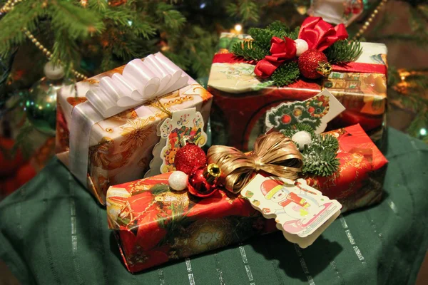Christmas gifts in colorful boxes.
