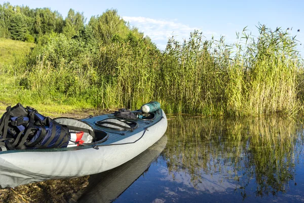 Kayak in the harbor of the lake in the morning