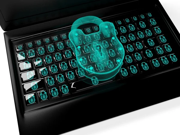 Virtual lock to  the keypad, information security concept 3d render