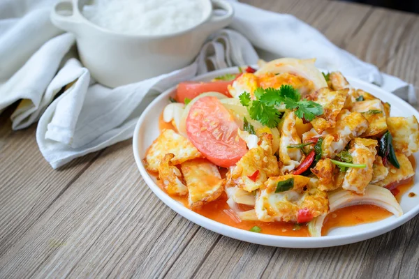 Spicy salad with fried eggs, Thai Spicy Food, Thai Cuisine, Heal