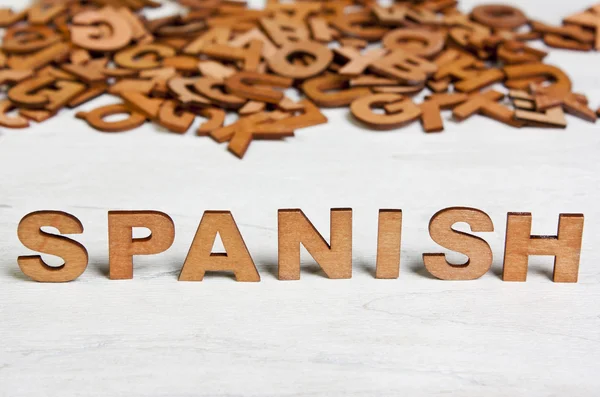 Word Spanish made with wooden letters