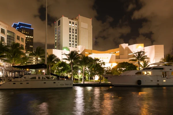 New River in downtown Ft Lauderdale at night, Florida, USA