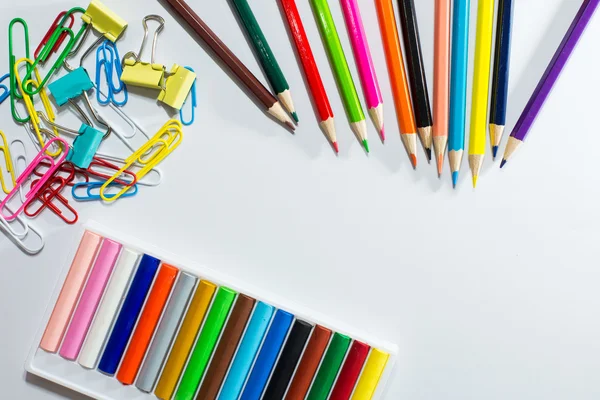 Frame of colorful school supplies and equipment education art