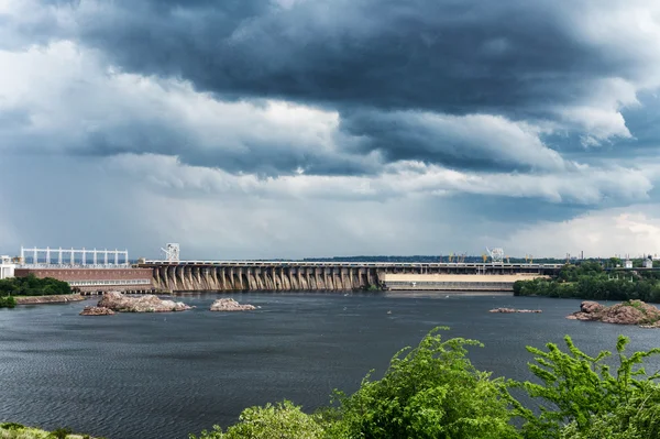 View of the Hydro power station on the island  Khortytsya Zaporozhye region Ukraine