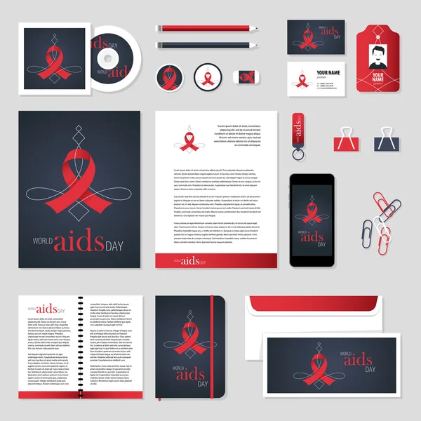 Corporate identity business set design. Vector stationery template design with aids ribbon elements. Documentation for business.