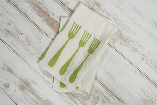 White Dinner Napkin with Printed Green Dinner Fork Pattern Desig