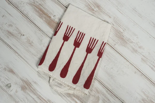White Dinner Napkin with Printed Red  Dinner Fork Pattern Design