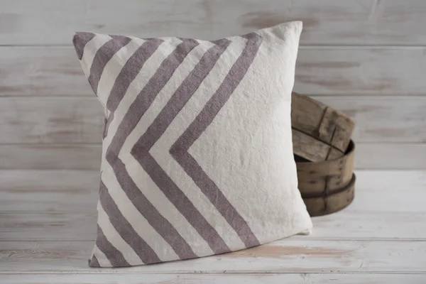 Square White with Gray Chevron Throw Pillow  with Wooden Basin