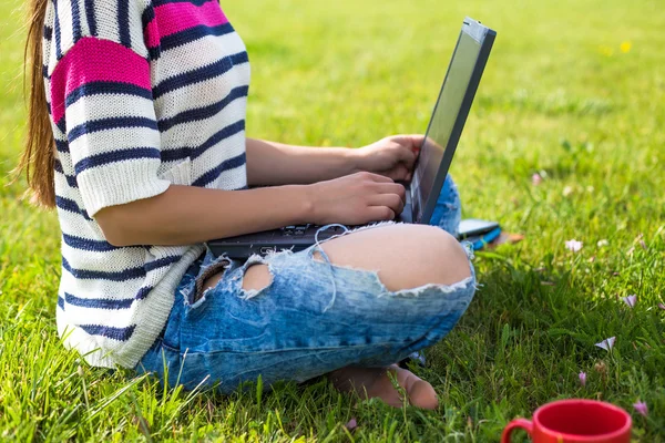 Young girl relax with laptop