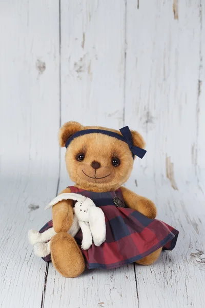 Brown artist teddy bear in dress one of kind