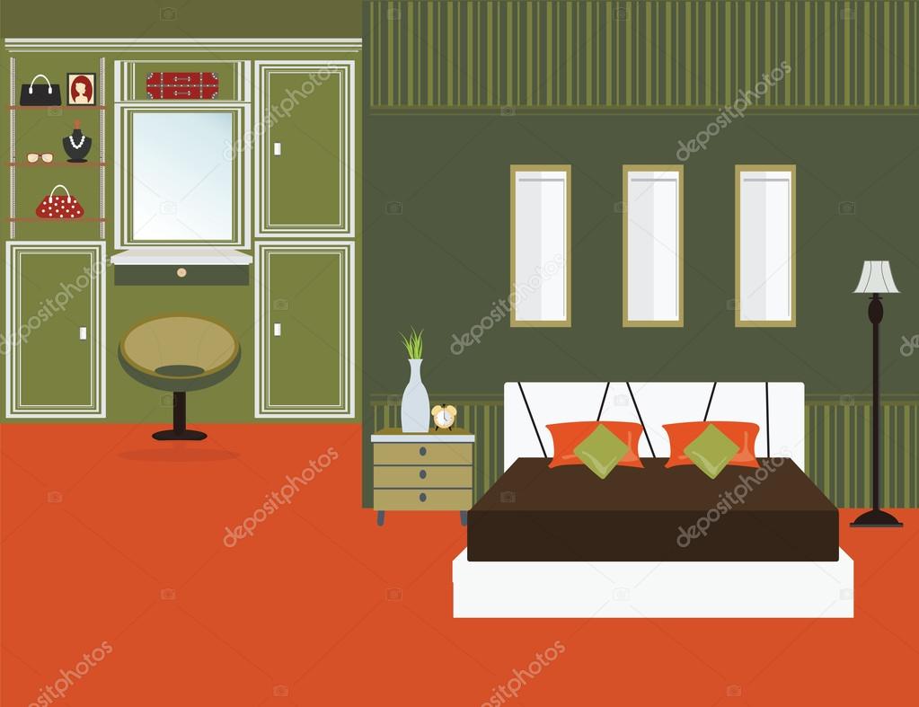 Sovrum inredning platt design — stock vektor © poemsuk #89342332