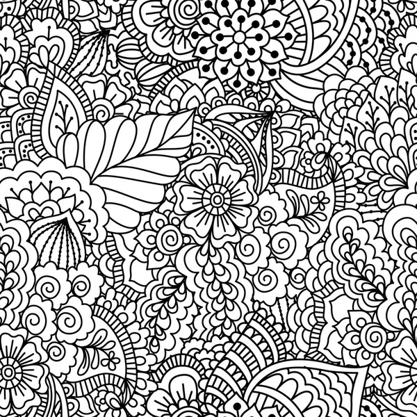 Black and white seamless pattern. Ethnic henna hand drawn background for coloring book, textile or wrapping.