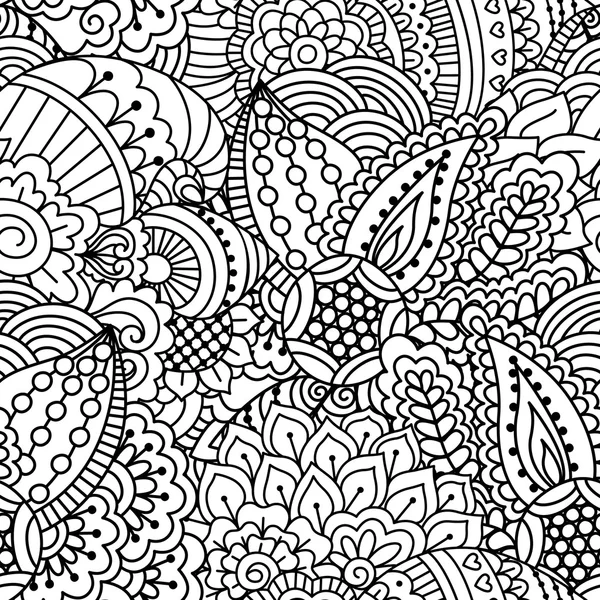 Black and white seamless pattern. Ethnic henna hand drawn background for coloring book, textile or wrapping.