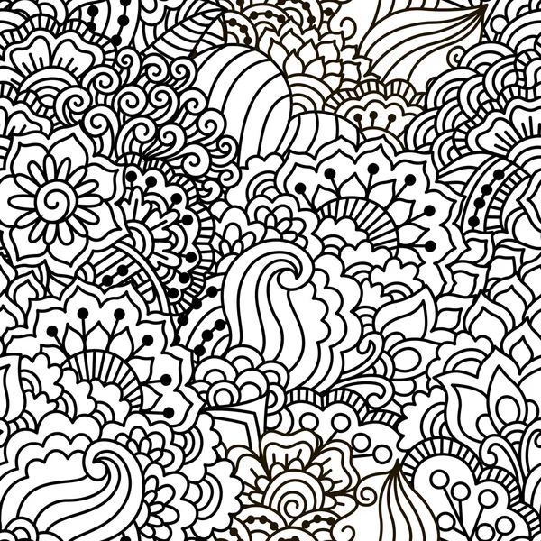 Black and white seamless pattern. Ethnic henna hand drawn background for coloring book, textile or wrapping.