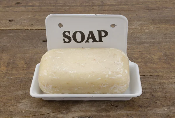 Bar of soap in vintage soap dish