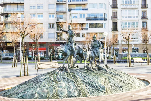 Sculpture of famous Spanish Don Quixote and Sancho Panza in San Sebsatian, Spain.