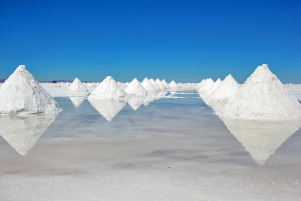 Piles of salt at Salar de Uyuni