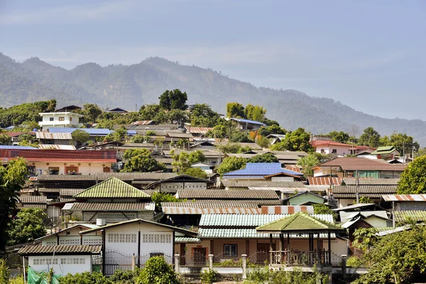 Chinese houses on hill at Santichon village, Pai city, Thailand.