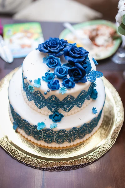 Wedding cake. Sweet cake blue and white
