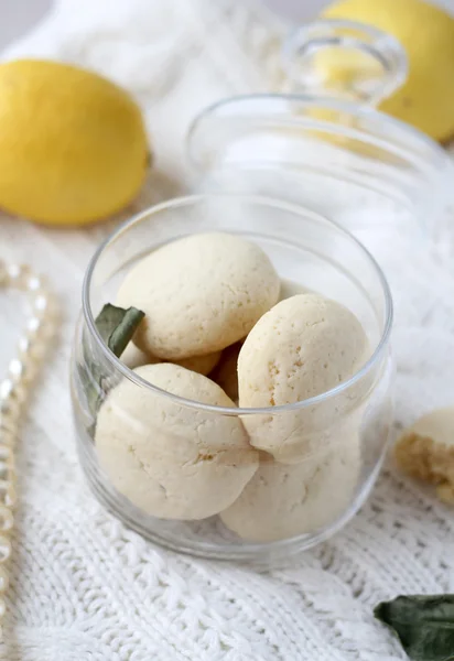 Lemon cookies on a knitted rug