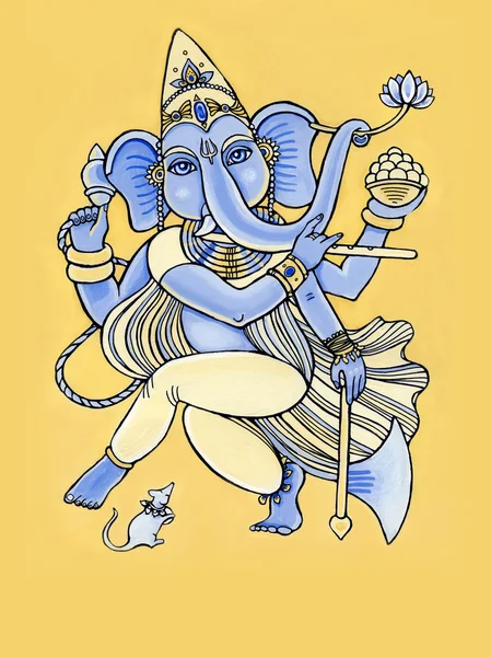 Dancing Ganesha hand drawn illustration. Dancing elephant. Hindu