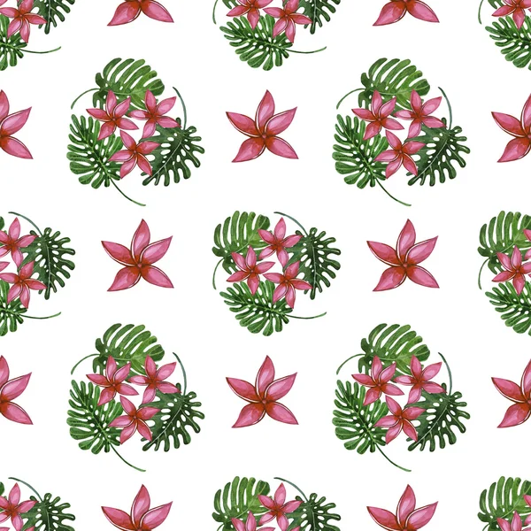 Seamless tropical background. Summer pattern. Frangipani flowers