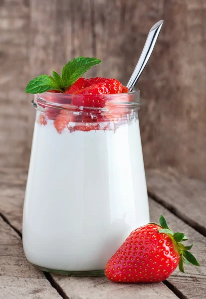 Yogurt with fresh strawberry. Healthy breakfast