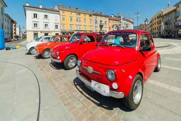 Gorizia,Italy MAY 22,2016:Photo of a Fiat 500 Club Isonzo meeting. The Fiat 500 (Italian:Cinquecento) is a city car which was produced by the Italian manufacturer Fiat between 1957 and 1975.