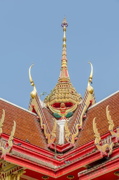 Roof style of thai temple with gable apex on the top and birds