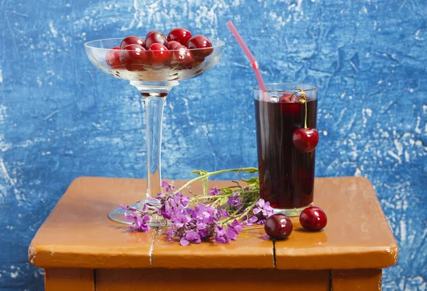 Still-life with cherries and cherry juice