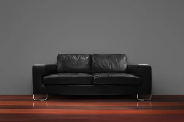 Black sofa with wooden floor concrete wall in empty living room